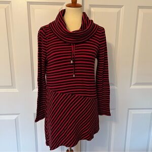 Chico’s Black/Red Asymmetrical Striped Tunic